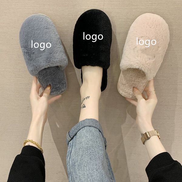 

woolly slippers for women wearing new korean letter baotou warm flat bottom antiskid home cotton slippers in autumn 2020