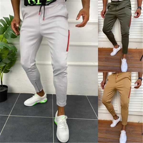 

spring male fitness casual sports slim trousers mens solid color skinny pants fashion trend elasticity hip hop drawstring jogging pants, Black