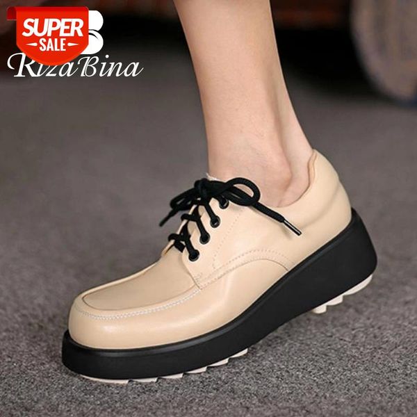 

rizabina women shoes genuine leather lace up women pumps fashion cool vacation club footwear size 34-39 #rz94