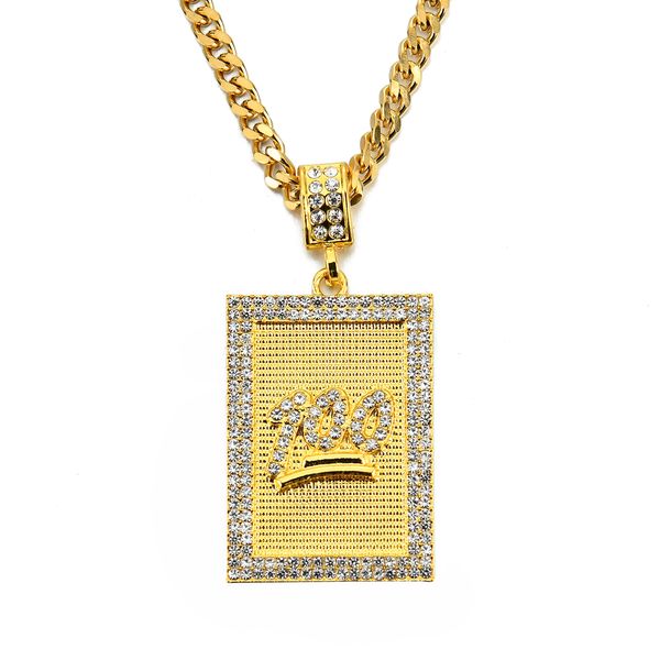 

5mm 30inch stainless steel cuban chain new men's iced out 100 pendant necklace fashion jewelry bling bling k3715, Silver