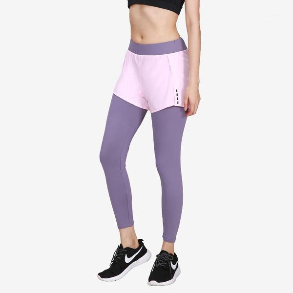 

running pants 2 in 1 yoga elastic pant fitness slim sport gym leggings for women trousers compressed 2021, Black;blue