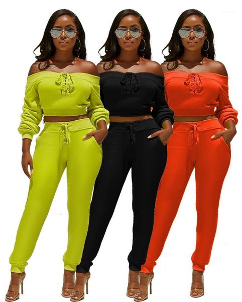 

casual set female clothing autumn woman 2 piece outfit slash neck solid color suits fashion, Gray