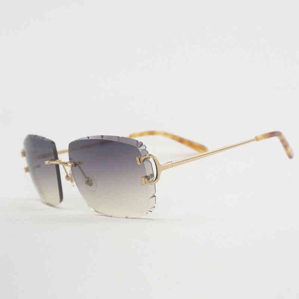 

2022 factory wholesale new rimless c wire sunglasses men oversize eyewear women for summer diamond cutting clear glasses metal frame oculos, White;black