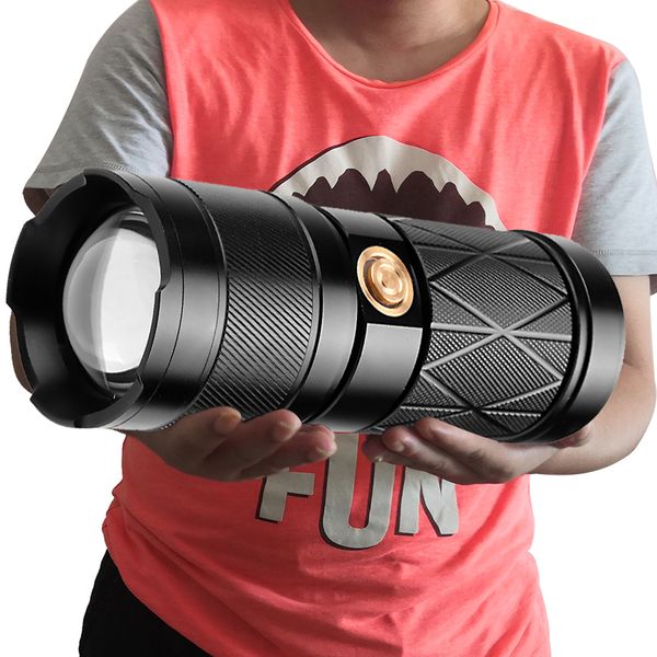 

z30 xhp90.2 super bright led double head flashlight waterproof rechargeable zoomable torch work light spotlight floodling lantern