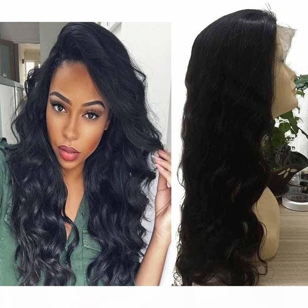

pre plucked body wave lace front wigs for women brazilian peruvian malaysian virgin human wavy hair lace front wigs with baby hair, Black