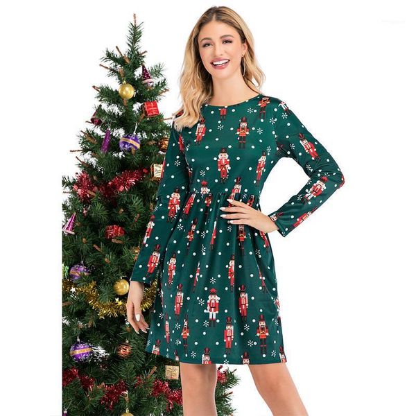 

christmas women's dress 2020 fashion long sleeve o neck elk bear print new year party dress christmas ladies new loose dresses1, Black;gray