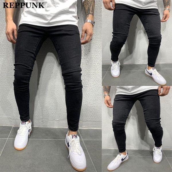 

reppunk 2020 men's slim jeans pants casual men washed denim pants mens skinny distressed jeans black plus size 3xl trousers1, Blue