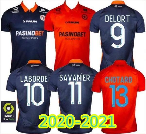 

new 20 21 montpellier soccer jerseys herault home away skhiri 2020 2021 maillot de foot #11 savanier lecomte laborde delort football shirts, Black