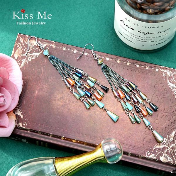 

kissme bohemia style multicolor glass bead tassel earrings for women white-gold color alloy dangle earrings new fashion jewelry, Silver