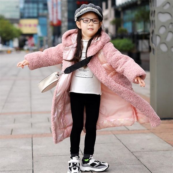 

3-16t plus size children faux coat lamb fur spliced girls thicker warm overcoat parka modis kids oversize jackets y2426 y200901, Blue;gray