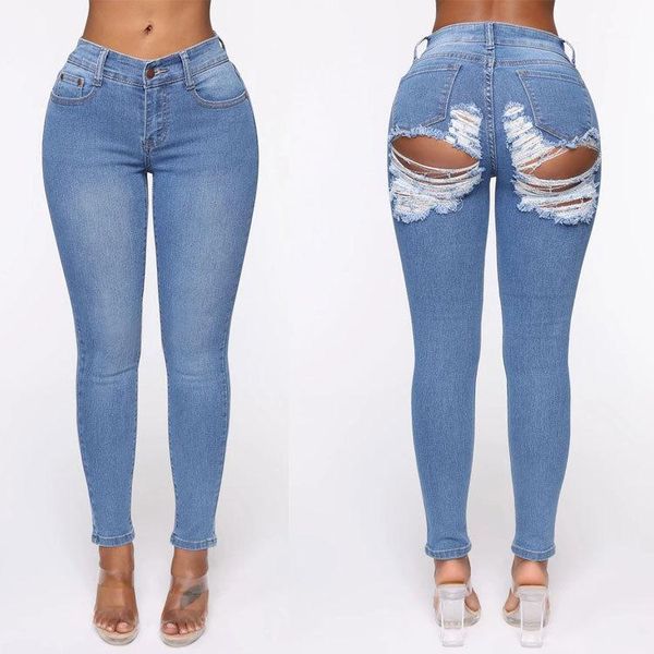

hole denim jeans for woman skinny pencil jeans hip hollow out solid stretch denim pants zipper female plus size1, Blue