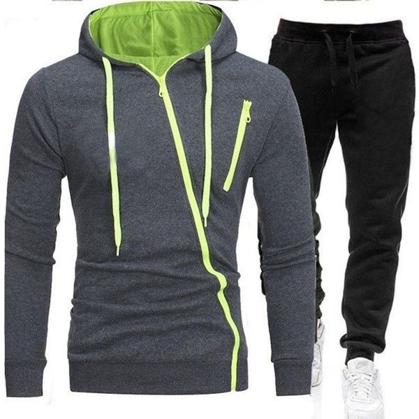 

brand mens jersey zipper hoodies+pants sets male tracksuit homme slim fit sportswear fashion youth sport casual outwear suits, Gray
