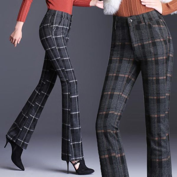 

autumn winter woman elasticity bell bottom pants plus size high waist elegant flared pants fashion ladies full length trousers, Black;white