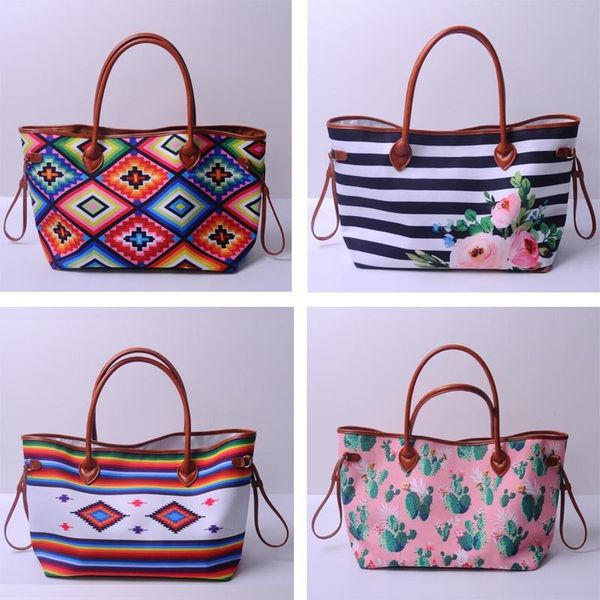 

hbp 2021 new turquoise leopard cactus stripe tote wholesale handbag flower canvas striped purse can be embroidery wedding gift