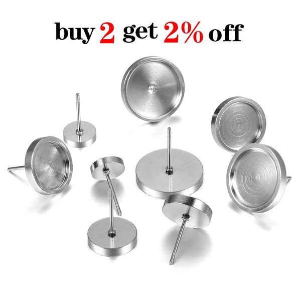 

10pcs/lot 6mm - 14mm thicken stainless steel blank earring base cabochon cameo settings bezel tray for jewelry making supplies bbytjm bwkf