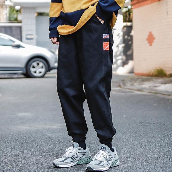 

japanese style fashion men jeans loose fit casual leisure cargo pants black khaki color streetwear hip hop joggers pants men, Blue