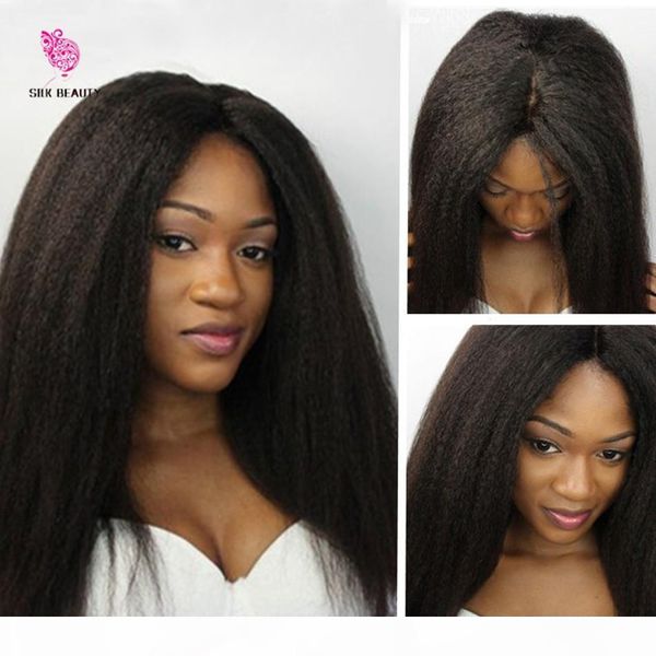 

peruvian virgin hair coarse yaki 130 density full lace human hair wig kinky straight lace front human hair wigs for black women, Black;brown