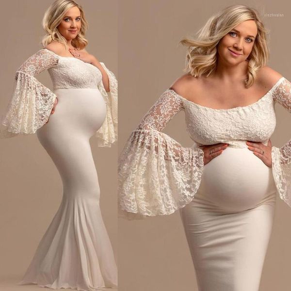 

paar mutterschaft fotografie requisiten women maternity pregnants pography props ruffles long sleeve prom gown dress1 dresses, White