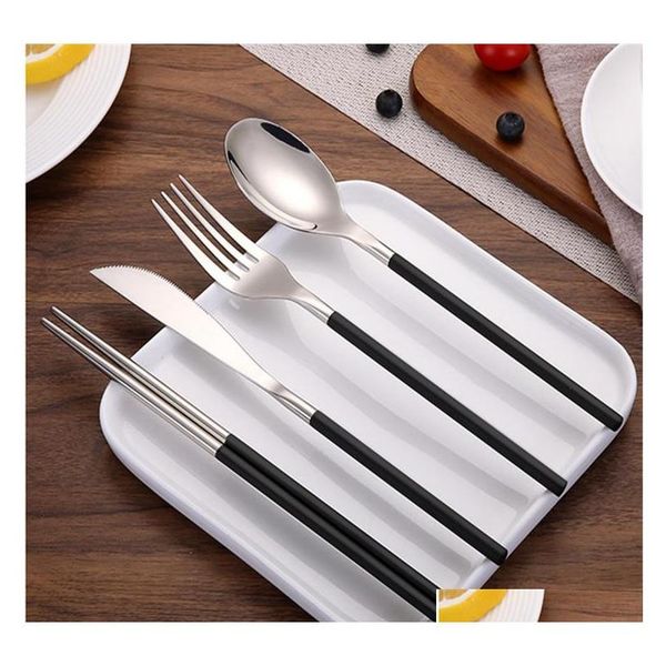 

2018 silver black stainless steel spoon chopsticks knife fork silver black tableware flatware cutlery restaurant l