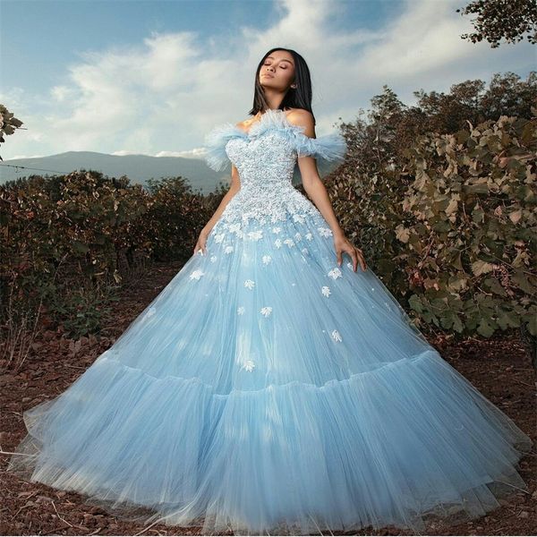 Light Sky Blue Prom Dress Ruched Tulle Вечерние платья с плечо Элегантное Платье для Партии Партии изготовленные на заказ