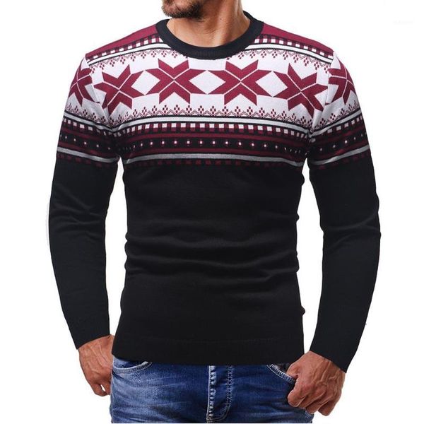 

fashion men geometric print o-neck long sleeve sweater slim fit jumper, White;black