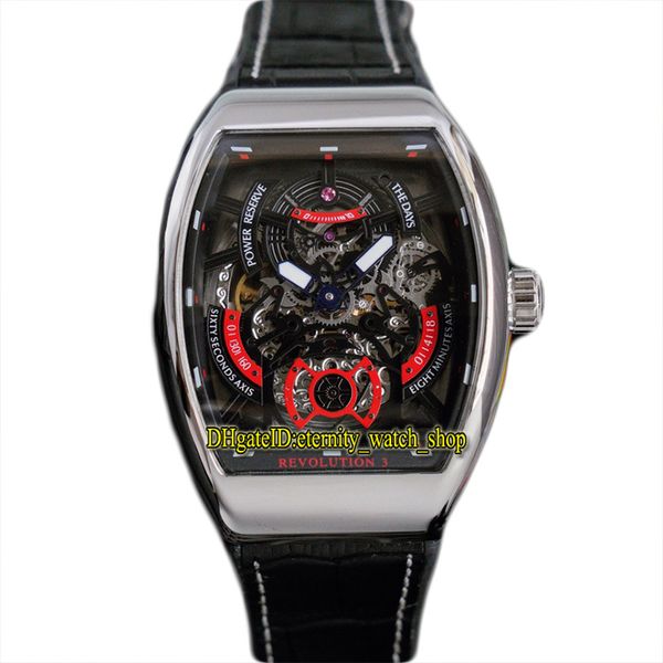 

2022 men's collection revolutio 3 v 50 v 45 sc dt automatic mens watch black skeleton dial 316l stainless steel case leather rubber str, Slivery;brown