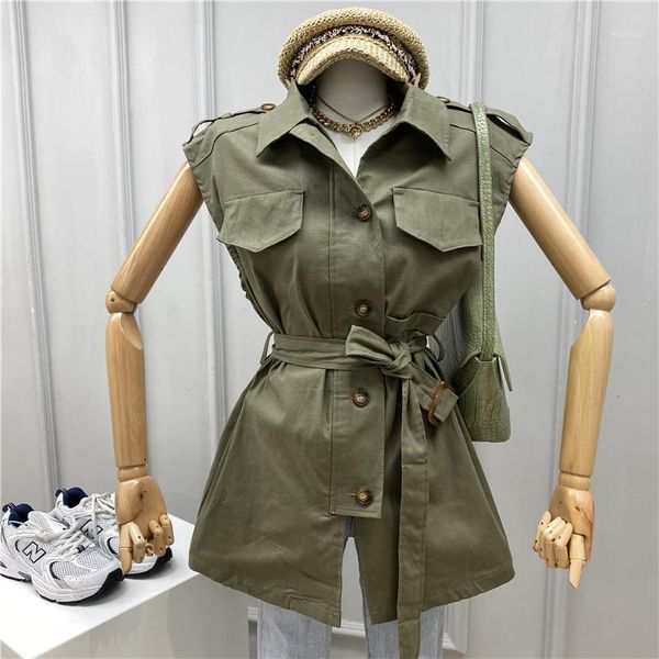 

ewq] 2020 autumn new women's retro tooling style sleeveless waistcoat jacket women loose single-breasted tie waist trend1, Black;white