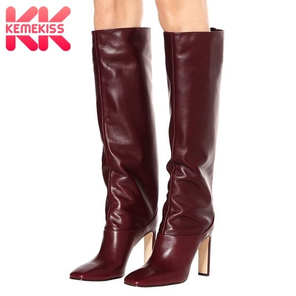 

kemekiss plus size 35-48 knee high boots women new design fur warm winter shoes women fashion high heel botas woman footwear t200425, Black