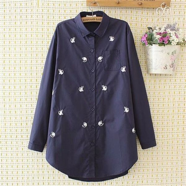 

size 2xl-4xl plus female white sea blue beautiful blouse embroidered u102
