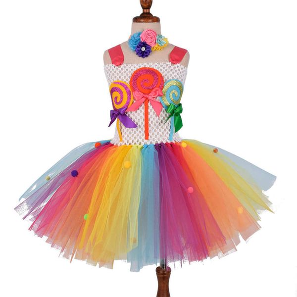 

cartoon candy new handmade children's drs lollipop rainbow girl princs skirt, Red;yellow
