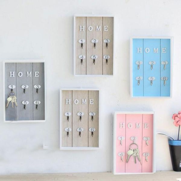 

cute wall mount key holder wooden wall hook hanger organizer with 6 hook for home kitchen bathroom decor drop ship