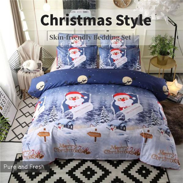 

kawaii bedding sets kids blue red bed sets christmas  size comforter 3d printed duvet cover set santa claus gifts1