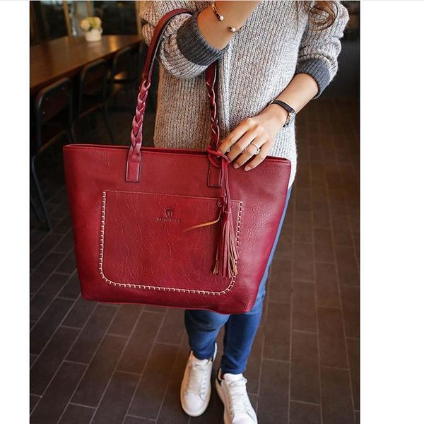 

мода большой емкости сумка плеча причинны для женщин осени кожи fringe кошелька сумка ретро кисточка shopper tote сумок