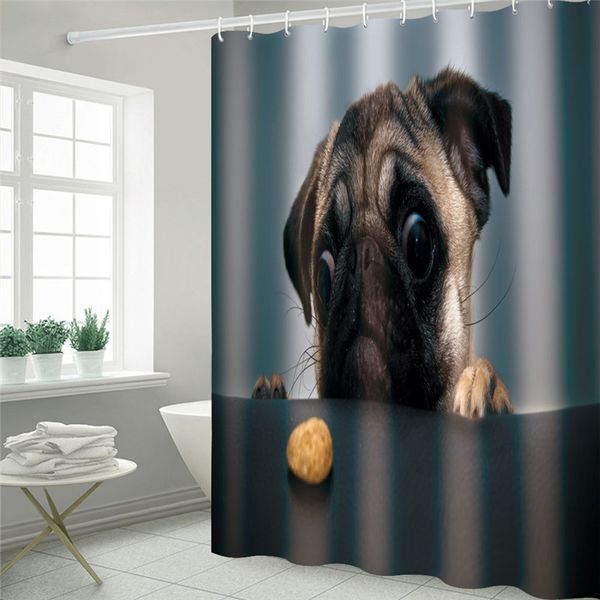 

lovely bulldog waterproof polyester curtain for bathroom shower creative printed room decorative curtain washable shower curtain