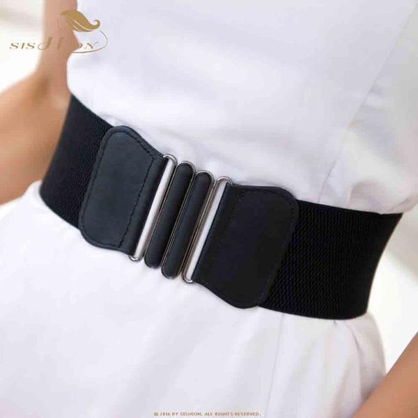 

sishion women's stretchy elastic wide corset belt cincher waistband vb0059 black white red waist belt for women 69-96cm, Black;brown