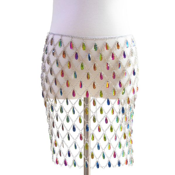 

new accessories multi-layer water drop body chain hollow-out pendant skirt waist chain, Silver