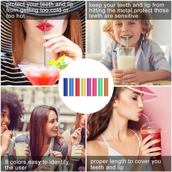 

drinking straws 8pc stainless steel straw silicone sleeve metal cover reusable teeth protector cup accessories1