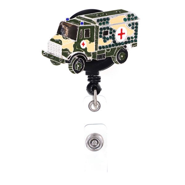 Carino Portachiavi Verde Auto/Bus Strass Retrattile ID Medico Porta Badge Yoyo Pull Reel Medici ID Carta di Nome per Regalo