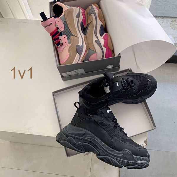 

fashion women casual old dad shoes triple-s sport sneakers tripler vintage kanye paris trainer platform grandpa shoes, Black