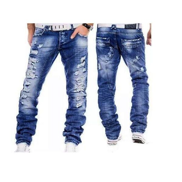 

new ripped jeans men beggar pants man cowboys demin pants male, Blue
