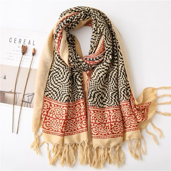 

2021 geometric design women handmade tassels scarf scarves bohemian style totem print muslim turban headwear, Blue;gray