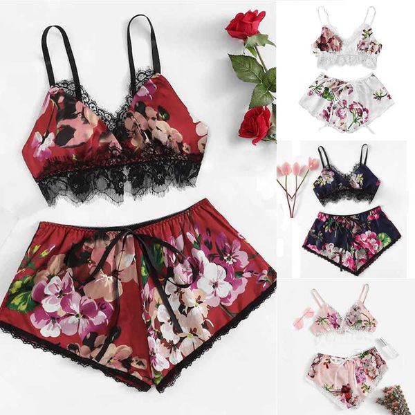 

women's floral lace pajamas set plus size sleepwear v-neck sling fashion babydoll lingerie ladies summer bow underwear, Black;white