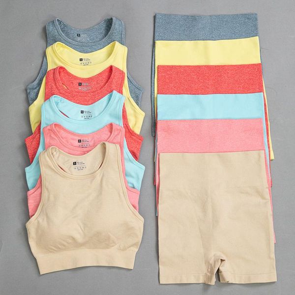 

yoga outfits seamless set women gym clothing fitness high waist shorts sport bra 2 piece sports suits sleeveless sportswear, White;red