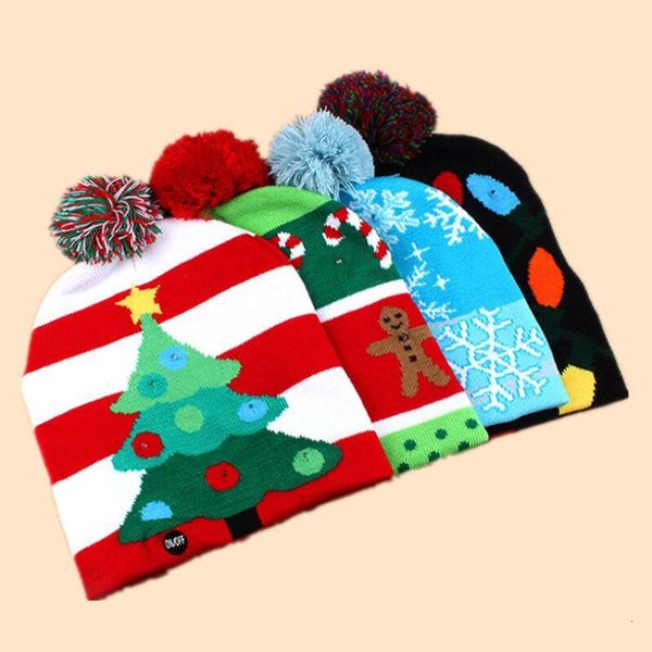 

knitted led light 4 christmas styles adults kids new year xmas luminous flashing knitting crochet hat party favor5xab