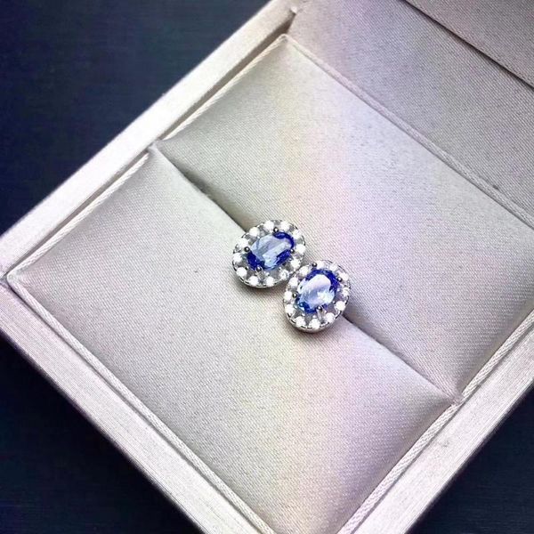 

stud 100% natural and real tanzanite earring 925 sterling silver fine jewelry anniversary, Golden;silver