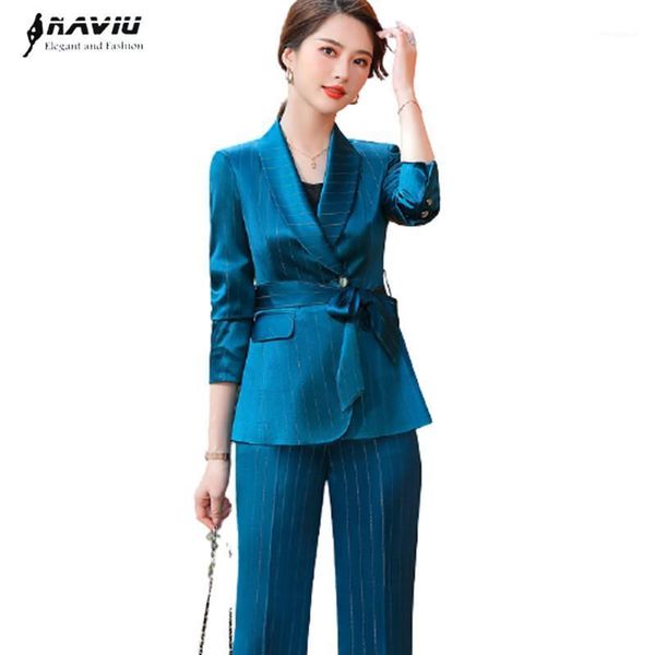 

high end professional women suits fashion temperament stripe slim blazer and pants office ladies business work wear1, White