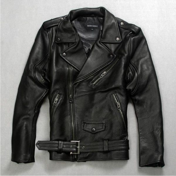 

geniune leather jacke for men sheepskin leather motocycle thicken jackets plus size 5xl jaqueta masculina mf1211, Black