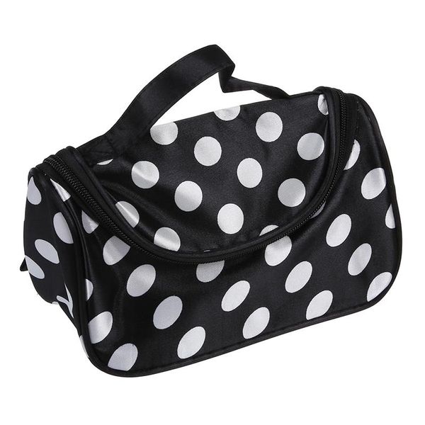 

black zipper bag cosmetic toiletry bag makeup handbag with points pattern