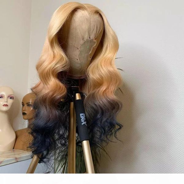 

lace front human golden hair wigs water wave front wig for black women pre plucked with baby linman, Black;brown