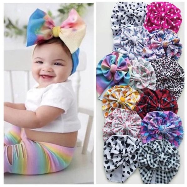 

newborn baby hat bow knot infant beanie cap polka dot plaid flowers girls hats elastic turban hair accessories 13 designs dw6290, Yellow